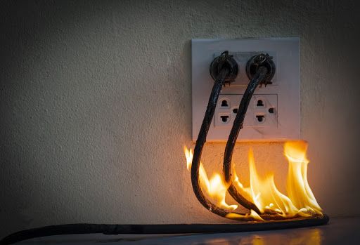electrical cords on fire